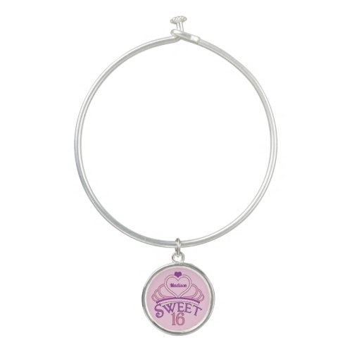 Sweet 16 Birthday Personalized Pink Princess Tiara Bangle Bracelet