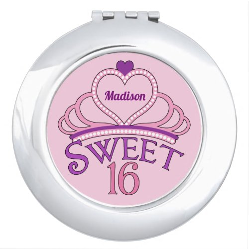 Sweet 16 Birthday Personalized Pink Princess Tiara Compact Mirror