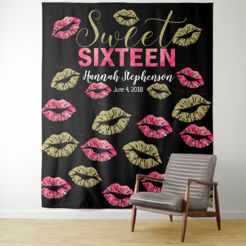sweet 16 birthday Photo Booth backdrop banner lips
