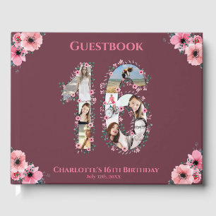 Sweet 16 Birthday Photo Collage Flower Girl Pink Guest Book