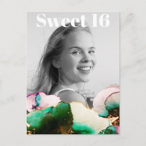 ** Sweet 16 Birthday Photo Green PinK Mint AP29 Invitation Postcard
