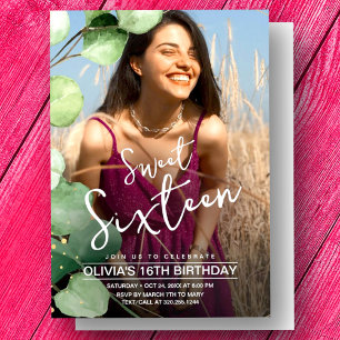 Sweet 16 Birthday Photo Green Stylish Modern  Invitation
