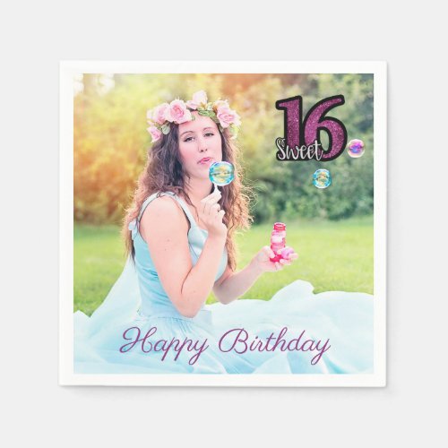 Sweet 16 birthday photo napkins