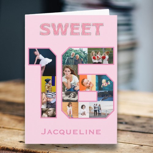 Sweet 16 Birthday Photo Pink Card