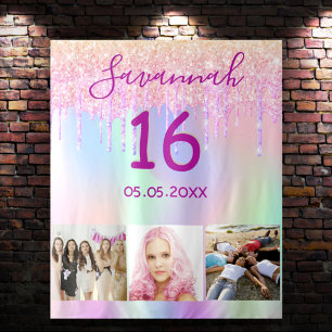 Sweet 16 birthday photo rainbow rose gold pink tapestry