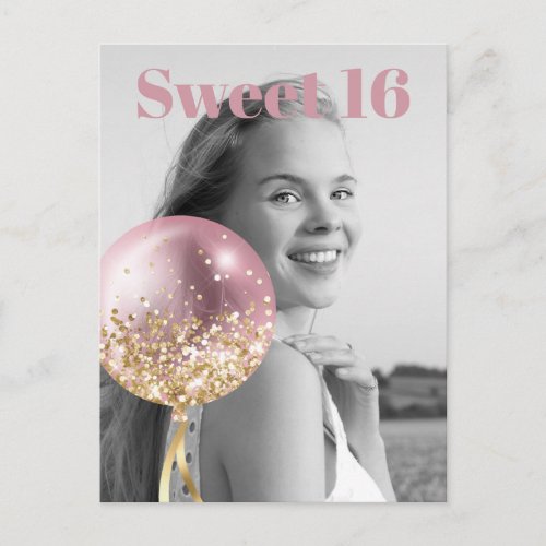 *~* Sweet 16 Birthday Photo Rose Balloon AP29 Invitation Postcard