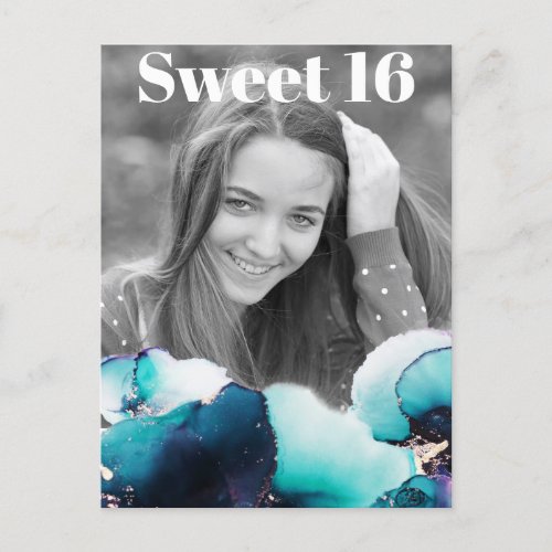  Sweet 16 Birthday Photo TEAL Abstract AP29  In Invitation Postcard