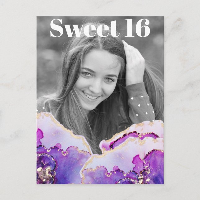 *~* Sweet 16 Birthday Photo Violet Abstract AP29 Invitation Postcard (Front)