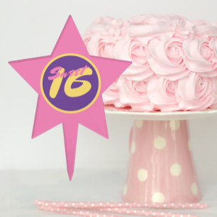 Sweet 16 Birthday Pink and Purple Star Cake Topper