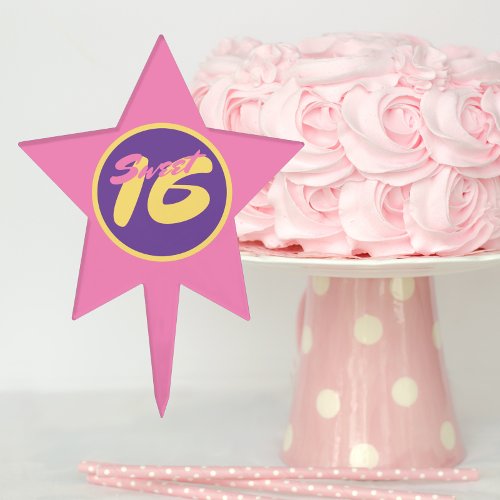 Sweet 16 Birthday Pink and Purple Star Cake Topper