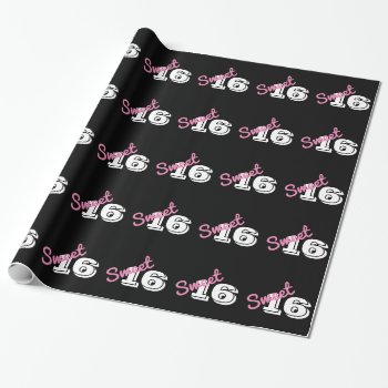 Sweet 16 Birthday Pink Black White Wrapping Paper by angela65 at Zazzle