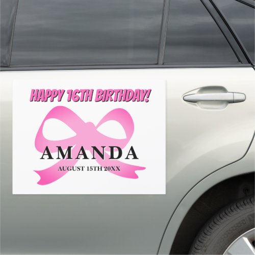 Sweet 16 Birthday pink bow auto magnet for new car