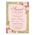 Sweet 16 Birthday | Pink Floral Gold Glitters Card