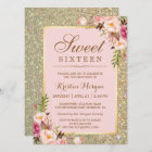 Sweet 16 Birthday | Pink Floral Gold Glitters