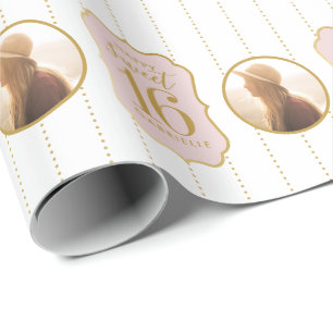 Sweet 16 Birthday Pink Gold Personalized Photo Wrapping Paper