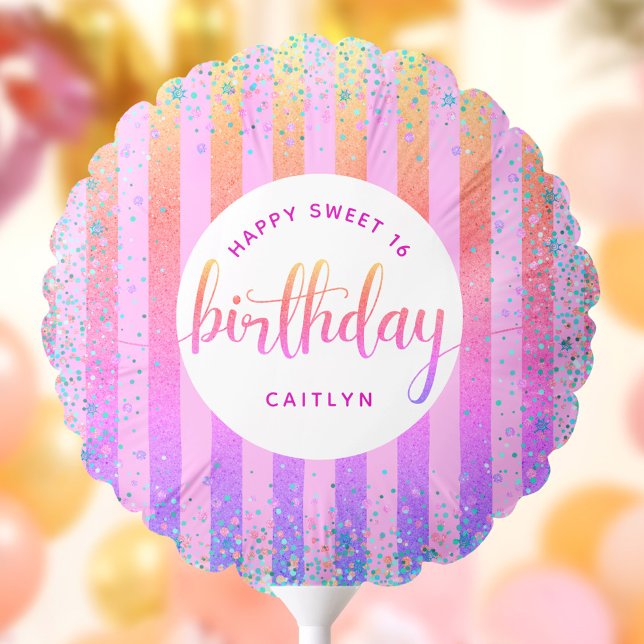 Sweet 16 birthday pink purple rainbow glitter bold balloon (Creator Uploaded)
