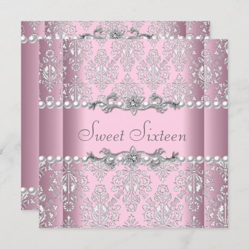 Sweet 16 Birthday Pink Silver White Pearl Lace Invitation