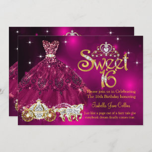 Sweet 16 Birthday plum Pink Dress Tiara Carriage Invitation