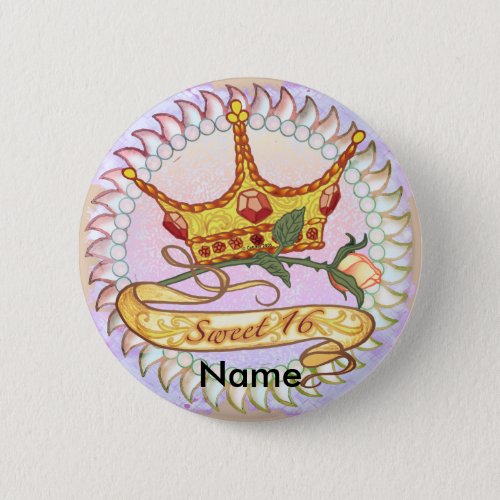 Sweet 16 Birthday Princess custom name  pin button