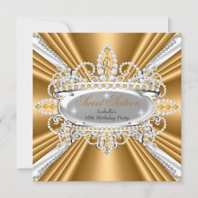 Sweet 16 Birthday Princess Gold Diamonds Tiara 2 Invitation (Front)