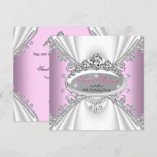 Sweet 16 Birthday Princess Pink Diamonds Tiara Invites