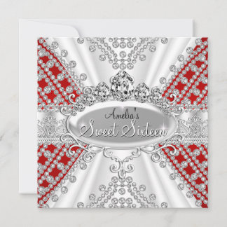 Sweet 16 Birthday Princess Red Diamonds Invite