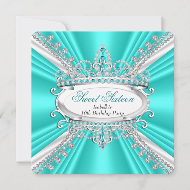 Sweet 16 Birthday Princess Teal Diamonds Tiara 2 Invitation (Front)