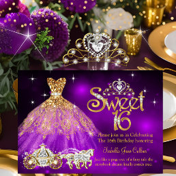 Sweet 16 Birthday Purple Dress Tiara Carriage Invitation