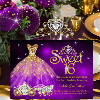 Sweet 16 Birthday Purple Dress Tiara Carriage Invitation by Zizzago at Zazzle
