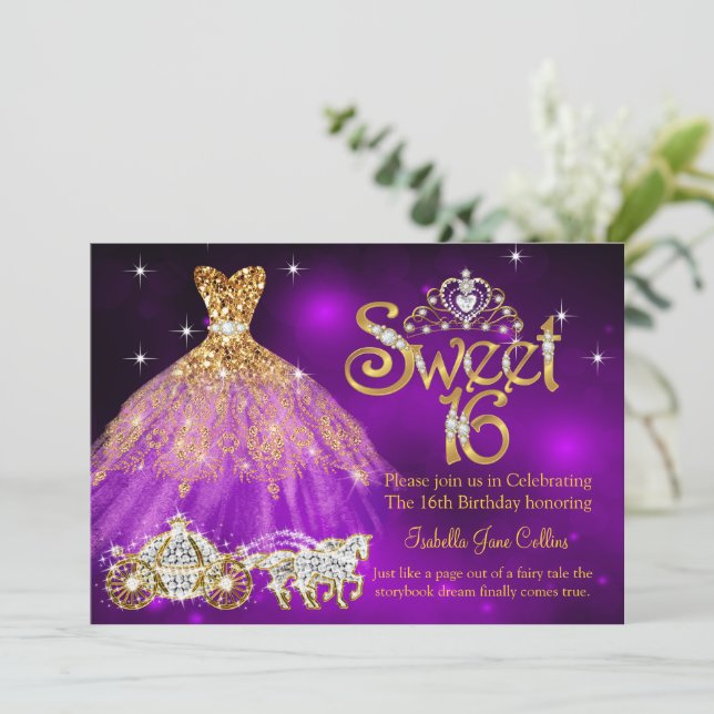purple and gold sweet 16 dresses Long Ball Gown Sweet 16 Glitter Quinceanera Dress main image 0