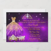 Sweet 16 Birthday Purple Dress Tiara Carriage Invitation (Back)