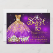 Sweet 16 Birthday Purple Dress Tiara Carriage Invitation (Front)