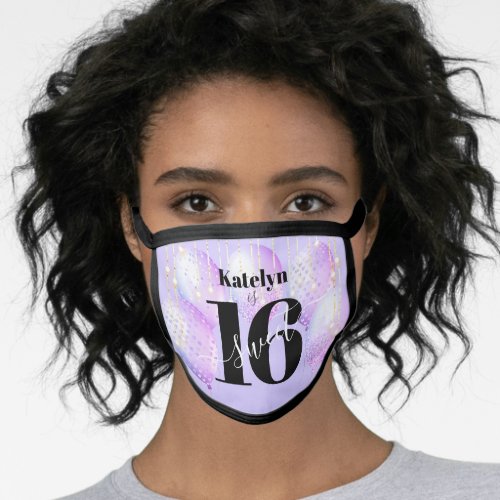Sweet 16 Birthday Purple Glam Girly Balloon Script Face Mask