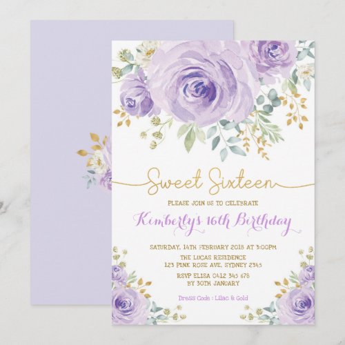Sweet 16 Birthday Purple Gold Floral Sweet Sixteen