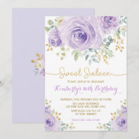 Sweet 16 Birthday Purple Gold Floral Sweet Sixteen