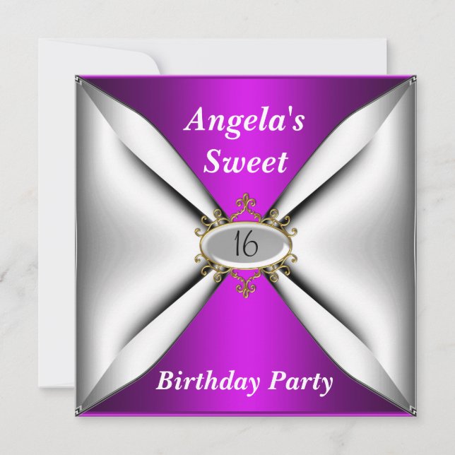 Sweet 16 birthday purple invitation (Front)