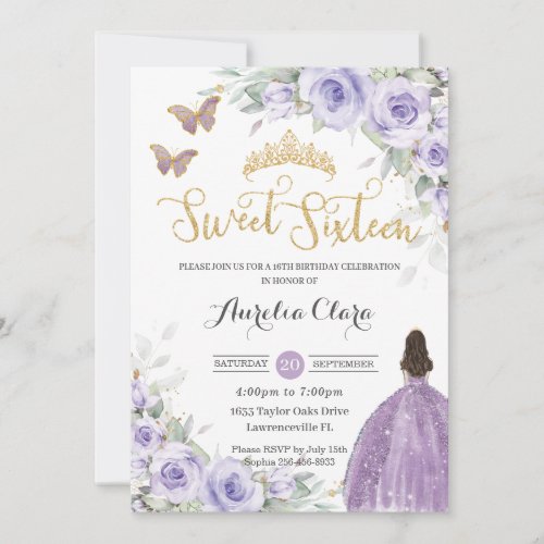 Sweet 16 Birthday Purple Lavender Floral Princess  Invitation