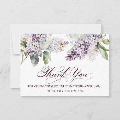 Sweet 16 Birthday Purple Lilac Spring Flower Thank You Card