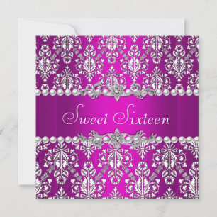Sweet 16 Birthday Purple Pink Silver White Lace Invitation