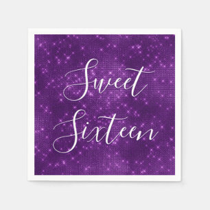 Sweet 16 Birthday Purple Sparkle and Shimmer Paper Napkins