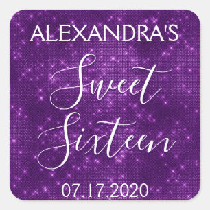Sweet 16 Birthday Purple Sparkle and Shimmer Square Sticker