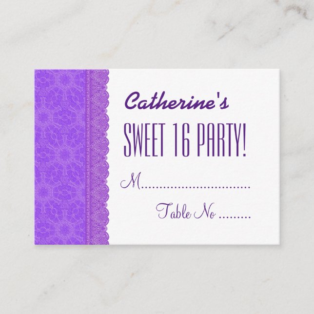 SWEET 16 BIRTHDAY Purple Table Cards V03E (Front)