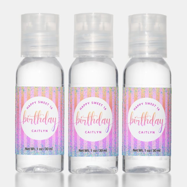 Sweet 16 birthday rainbow ombre chic glitter glam hand sanitizer (Set)