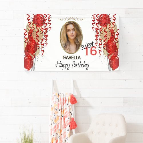 Sweet 16 Birthday _ Red Balloons Banner