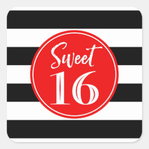 Sweet 16 Birthday Red Black White Square Sticker