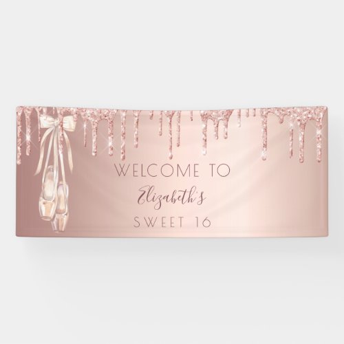 Sweet 16 birthday rose gold ballerina welcome  banner