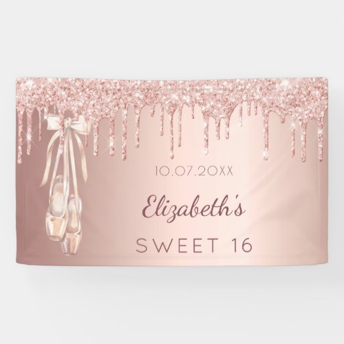 Sweet 16 birthday rose gold ballerina welcome  banner