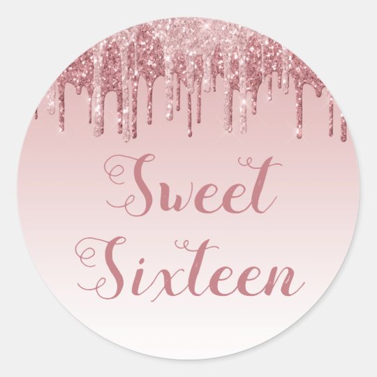 Sweet 16 Birthday Rose Gold Blush Pink Glitter Classic Round Sticker