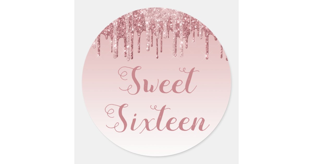 Sweet 16 Birthday Rose Gold Blush Pink Glitter Classic Round Sticker | Zazzle.com