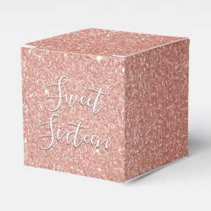 Sweet 16 Birthday Rose Gold Blush Pink Glitter Favor Boxes